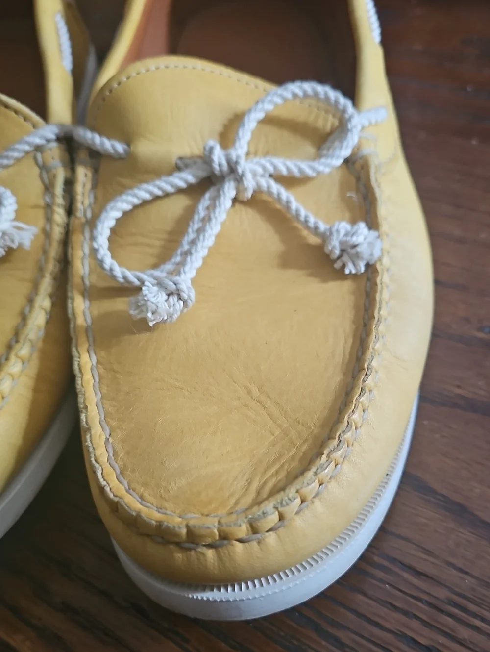 Ralph Lauren For Sperry Yellow Leather Boat Shoes with White Laces. Size 11